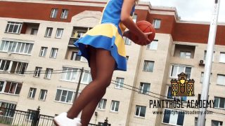 Basketball on a Windy Day with the School Uniform like this in Pantyhose and NO PANTIES